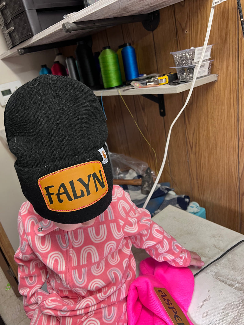 Carhartt beanie leather logo sales