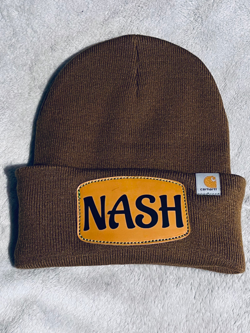 Carhartt beanie leather 2024 logo