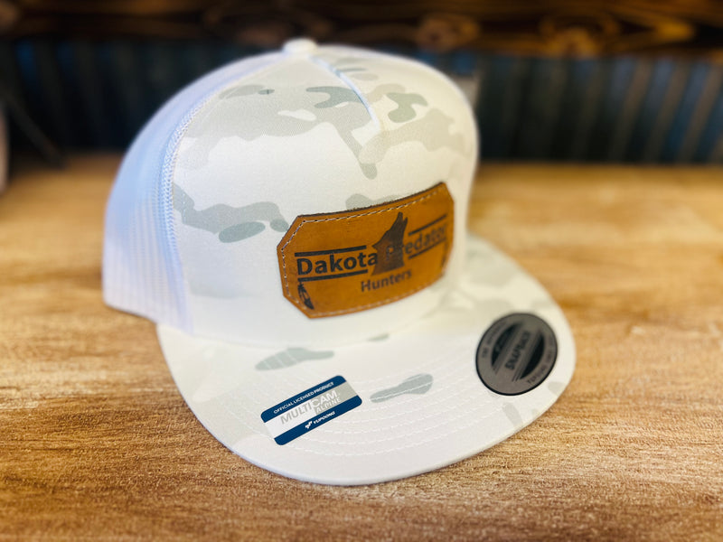 DPH YP Leather Patch White Camo Premium Flatbill Trucker Snapback Hat