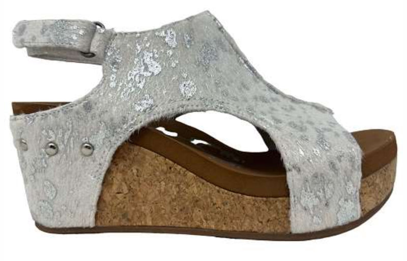 Very G Harper Faux Cowhide Wedges White/Silver