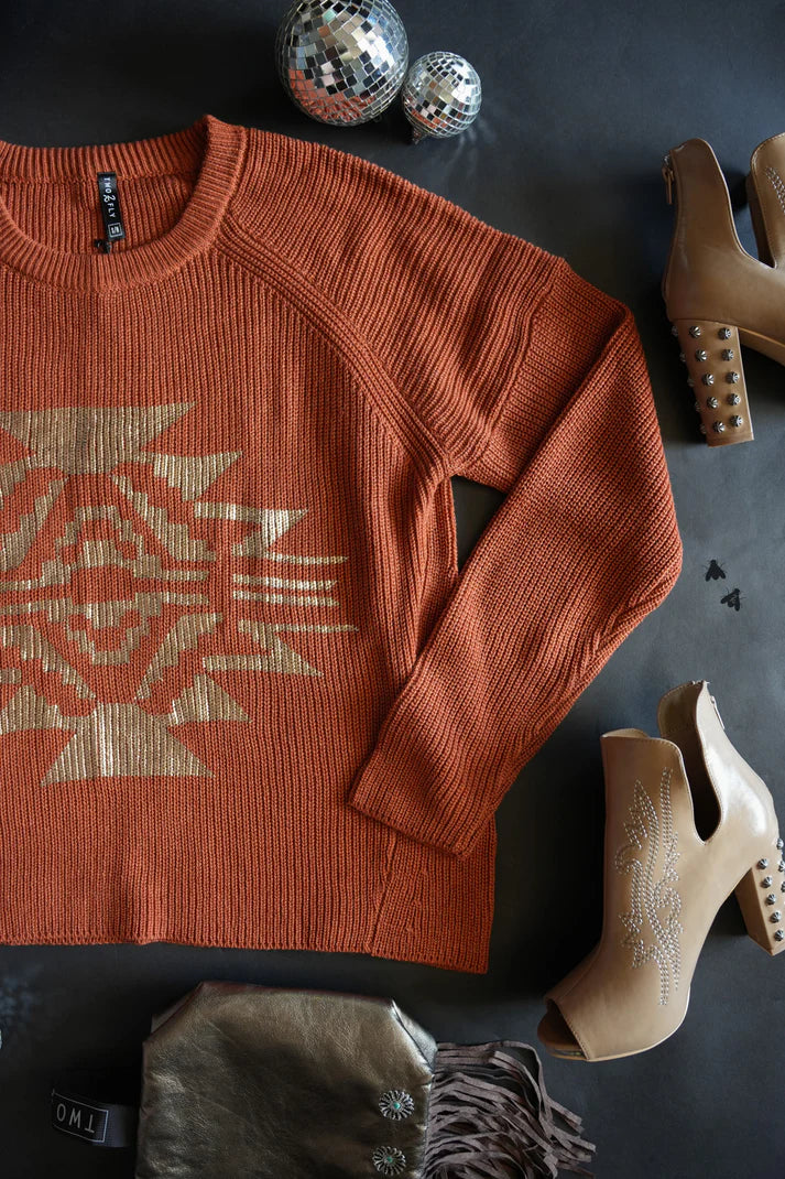 Chunky Aztec Sweater in Rust