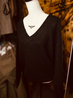 Black Classic V Neck Soft Ribbed Knit Sweater