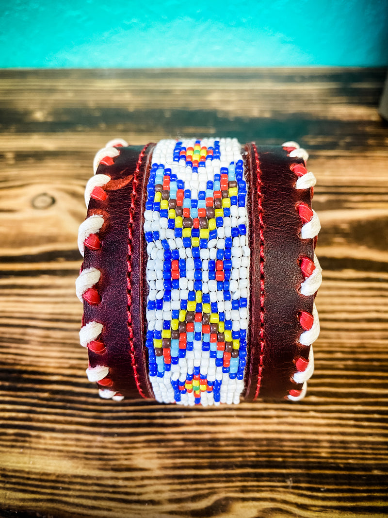ACD Beaded Leather Cuff 1127