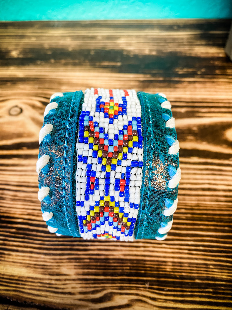 ACD Beaded Leather Cuff 1128