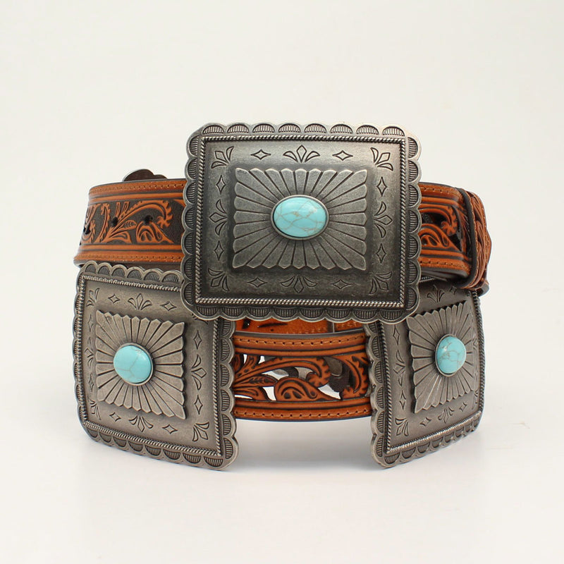 Ariat Tooled Concho Belt with Turquoise Stones