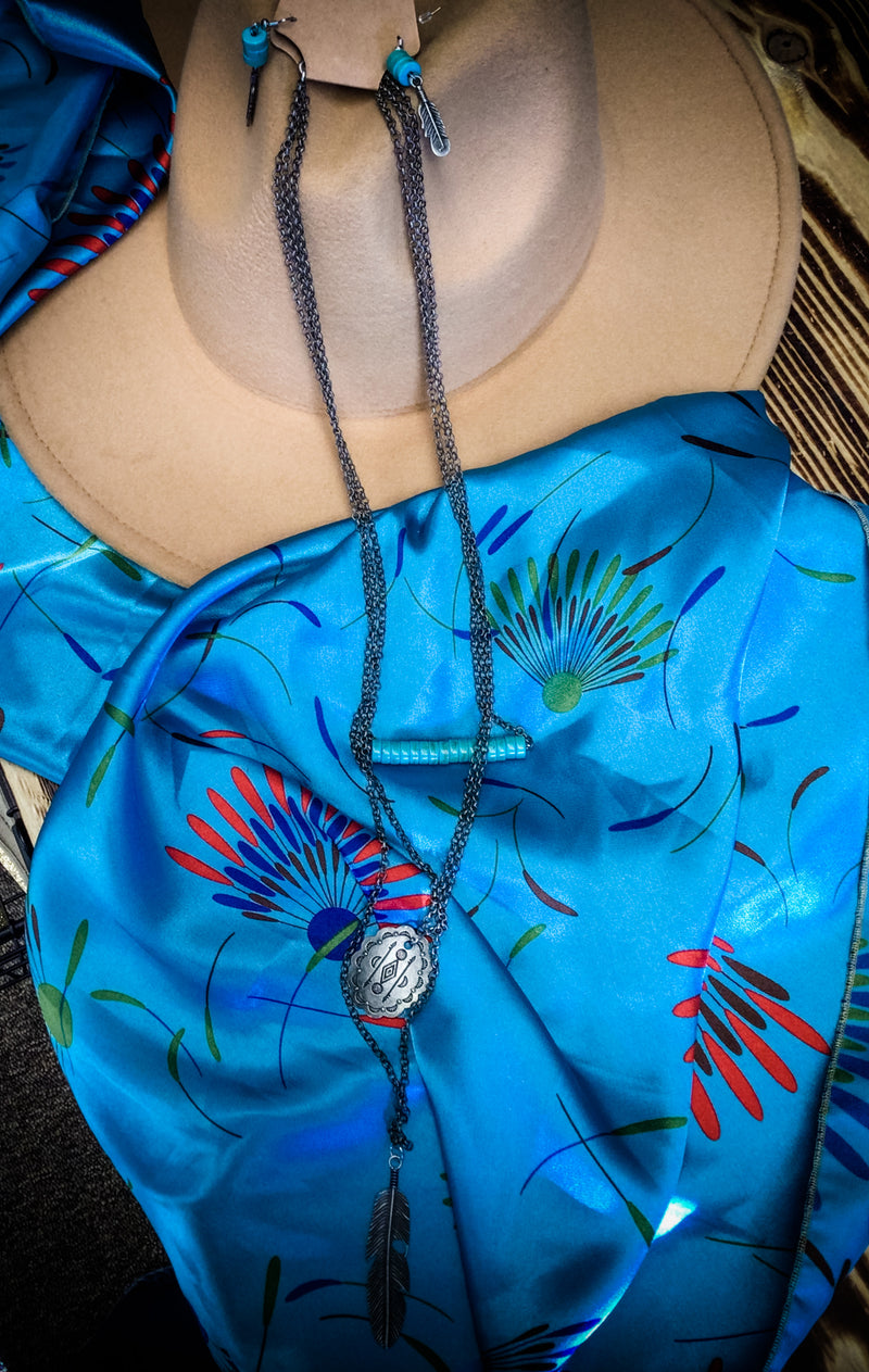 Layered feather concho necklace and earrings