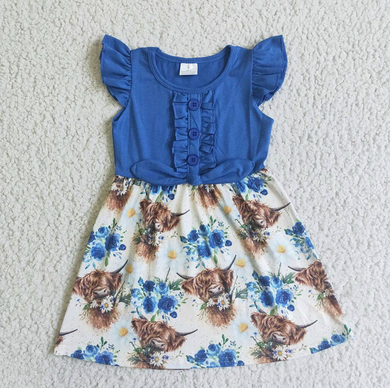 Girls Blue Floral Highlander Dress