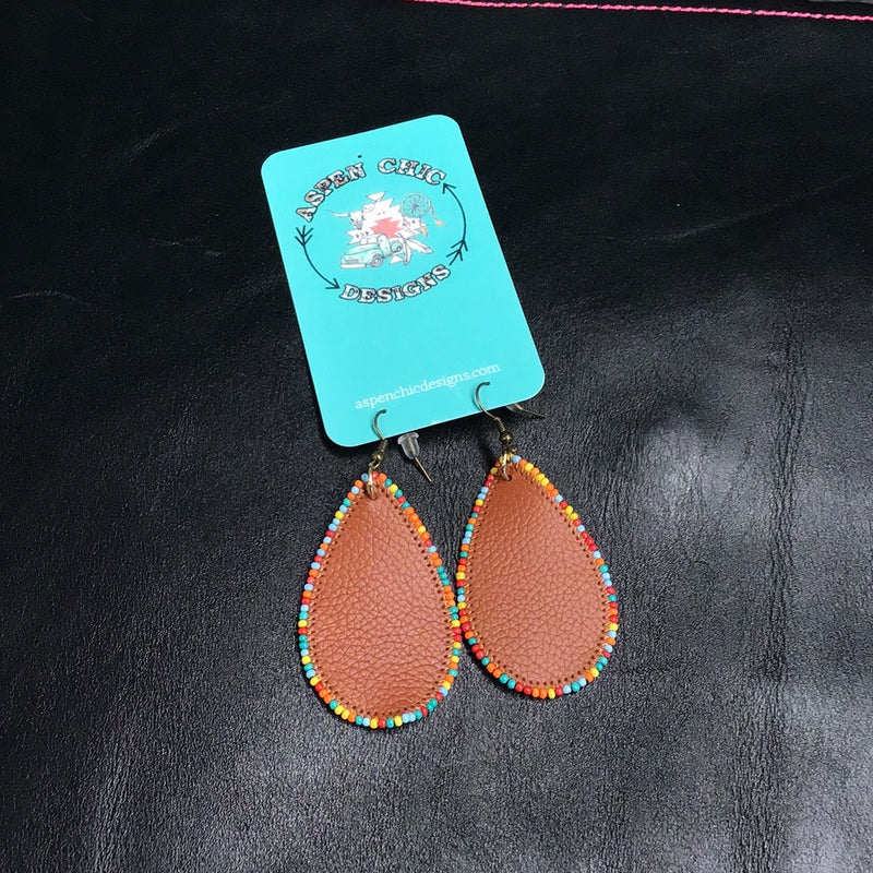 Aspen Chic leather multicolored beaded earrings