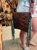 Aspen Crossbody 1125 Brown Distressed Leather & Teal