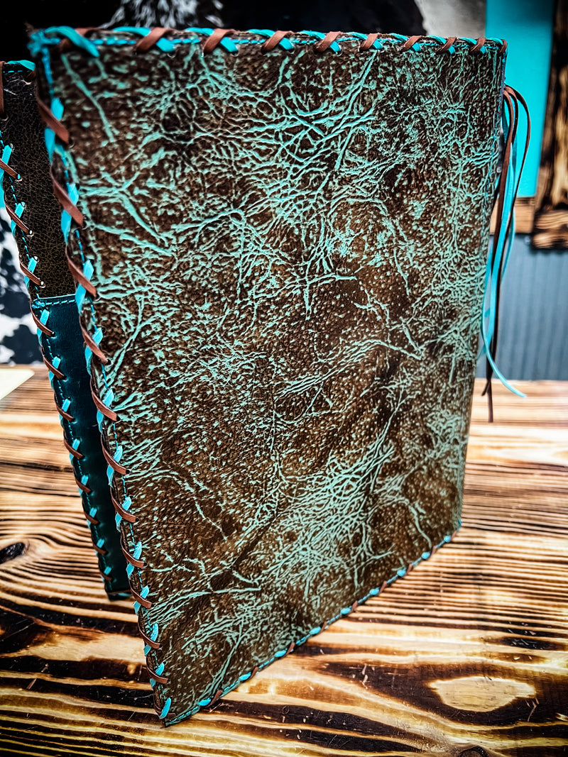 Turquoise Crackle Leather Portfolio