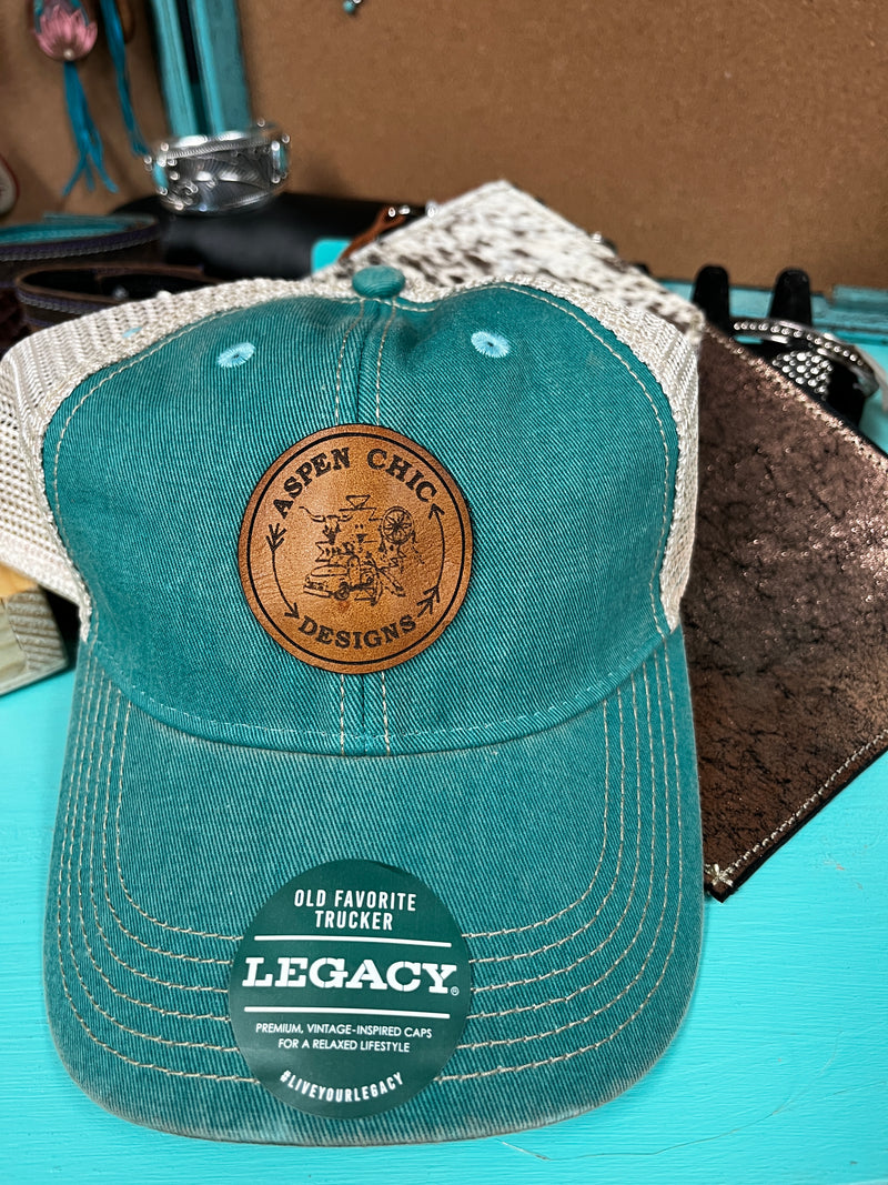 Aspen Chic leather patch cap teal