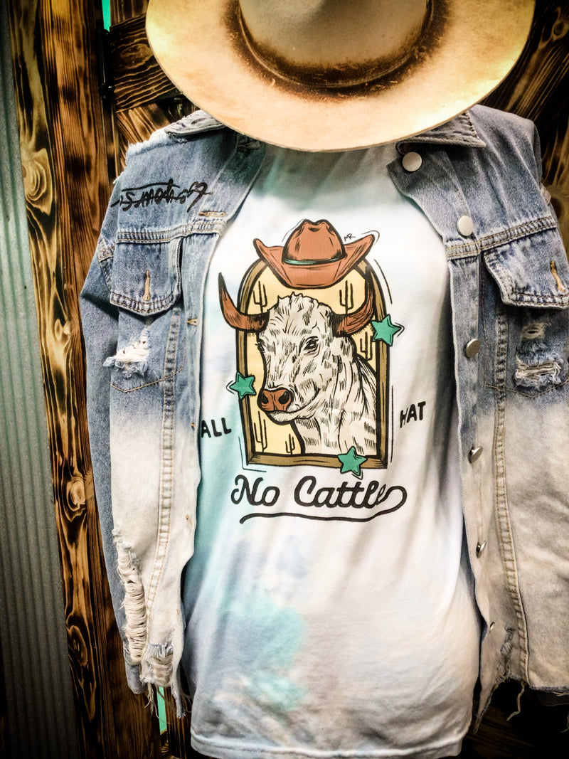 All Hat No Cattle Blue Tie Dye Graphic Tee