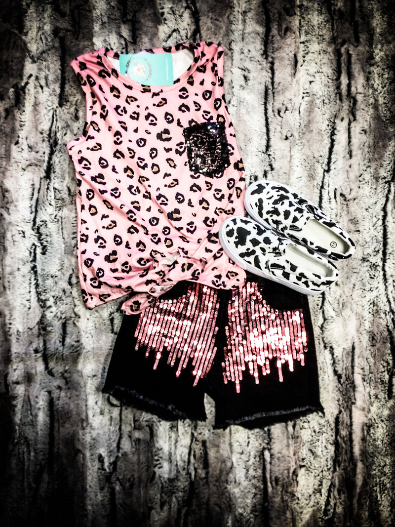 Aspen Pink Leopard Denim Shorts Set 12m-8