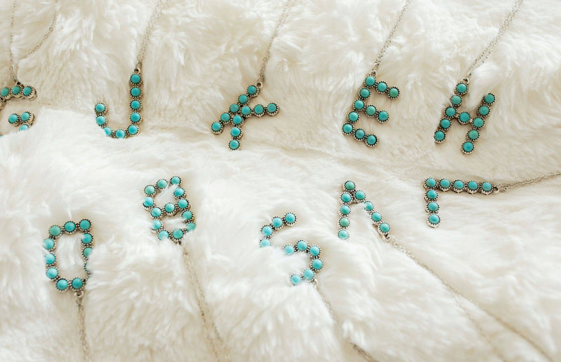 Turquoise 18K silver  plated Letter necklace