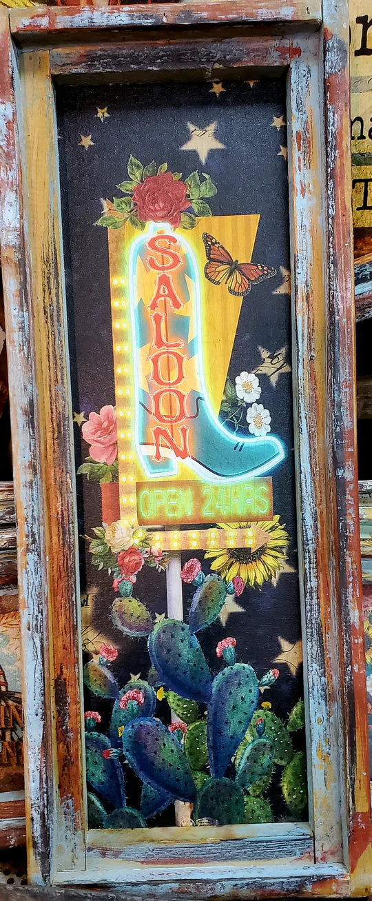 Neon Boot Saloon Sign